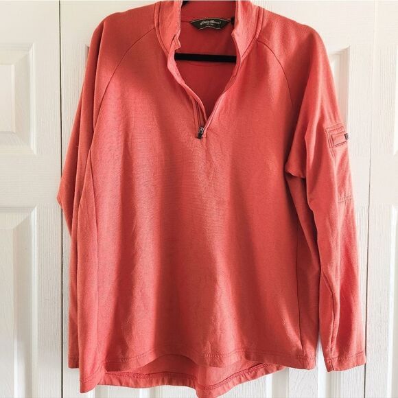 Eddie Bauer Men's Orange Quarter Zip Pullover Outdoor Athletic Pullover, Medium - Picture 1 of 5